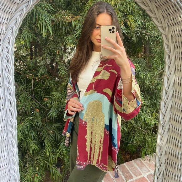 Citron Santa Marcia vintage Phoenix in red Silk Blend Kimono sz 2X - Picture 3 of 9